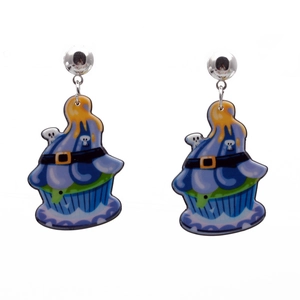 Boucles d'oreilles Halloween en acrylique motif cupcake avec crâne et détails colorés