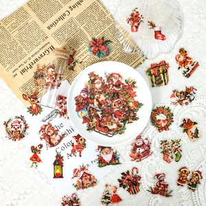 Christmas Stickers Vintage PET Waterproof Realistic Festive Journaling Scrapbook Decals For DIY Decoration Gift Wrapping