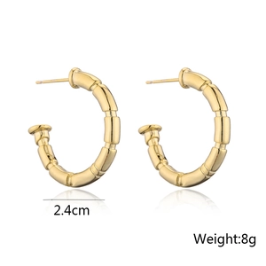 Minimalist 14K gold-plated C-shaped bamboo texture earrings with 925 silver needles