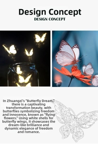 Detailed design of crystal butterfly brooch featuring elegant white shell wings texture