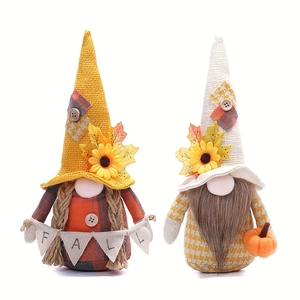 Ensemble de deux nains d'automne avec citrouille et bannière Fall pour déco de saison