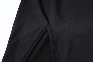 Detailed view of the side slit design on a black sexy lace mesh bodycon summer dress