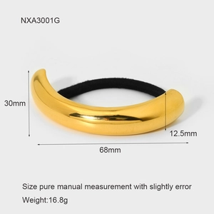 Detailed view of golden metal bow hair tie with precise dimensions and weight of 16.8g
