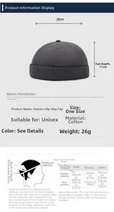 Size guide for lightweight cotton docker hat showing dimensions and head measurements