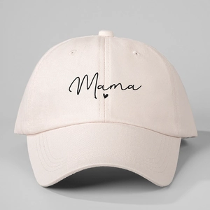 Pink soft top baseball cap with Mama print and heart detail for women outdoors