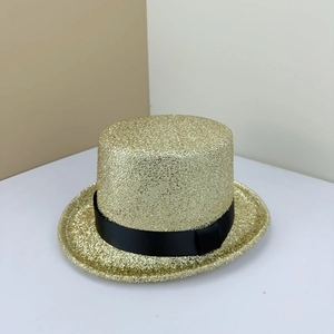 Haut-de-forme doré à paillettes avec ruban noir pour les fêtes et les représentations