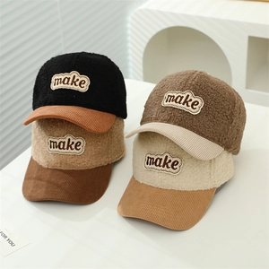 Lambswool baseball cap with corduroy brim for kids in four assorted warm earth tones