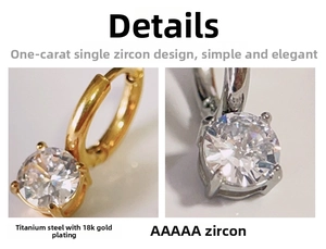 Detailed macro view of 18k gold and silver plated titanium steel zircon stud earrings