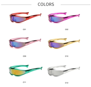 Multiple color options for futuristic Y2K sports sunglasses from C01 to C12