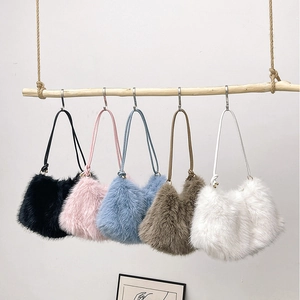 Sac Baguette En Peluche Faux Vison Sous Les Bras Sac À Épaule Main Doux Poilu Hiver Élégant Couleur Unie Pour Femmes