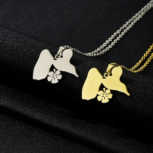 Guadeloupe Map Flower Pendant Necklace Stainless Steel Minimalist Jewelry For Women Men Unisex Fashion Accessories