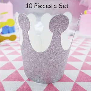 Set of 10 silver purple glitter crown party hats for children birthday celebrations