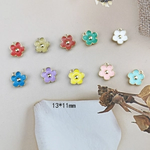 Colorful 13x11mm five-petal alloy flower pendants for DIY jewelry making and crafts