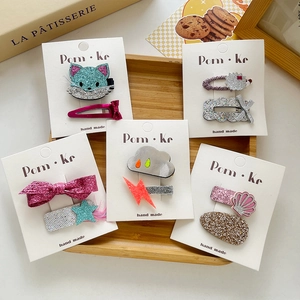 Sparkly sequin bow hair clips set with cute animal and star shapes for girls