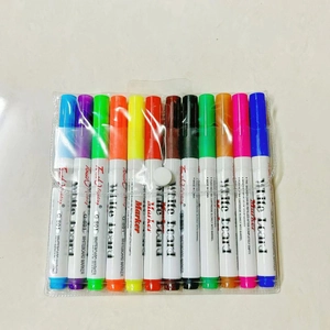 Set of 12 colorful floating whiteboard markers in a transparent PVC button pouch