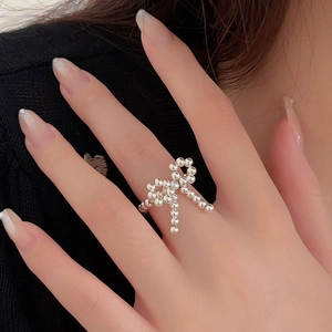 925 Sterling Silver Bow Ring For Women Elastic Stretchable Round Bead Minimalist Fashion Niche Design Dainty Jewelry