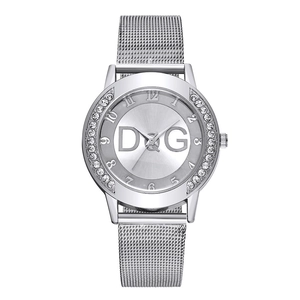 Women Quartz Watch Alloy Rhinestone Bezel Mesh Band Minimalist Casual Round Analog Wristwatch