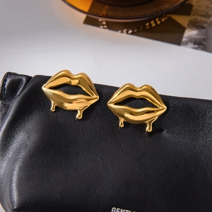 Artistic gold-plated liquid melting lip earrings in 18K stainless steel for women