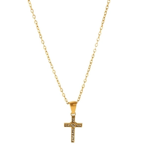 Collier cœur croix en acier titane plaqué or 18k avec pavé de zircones