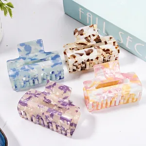 Square marble texture hair claws set in four candy colors for elegant women hairstyles