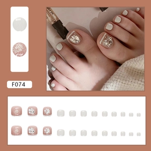 French style white press-on toenails with sparkling diamonds and pearl 3D accents