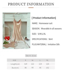 Size guide table for women's champagne imitation silk sleeveless long nightgown