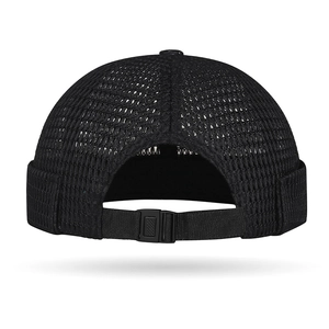 Breathable black mesh docker cap with adjustable back strap for hip-hop style fashion