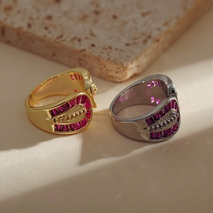 Luxury Crossover Double Layer Open Ring Copper Gold Plated With Zirconia Fashion Jewelry Gift For Women