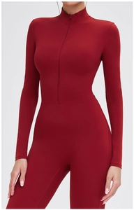Close-up of slim-fit thermal bodysuit featuring a high neck and invisible chest zipper