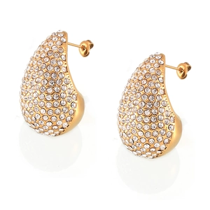 Chic 18K gold plated teardrop stud earrings with pavé set cubic zirconia crystals