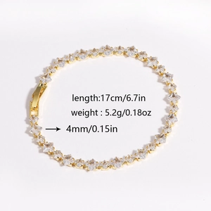 Elegant gold tennis bracelet with 4mm square zircon stones and 17cm length specification