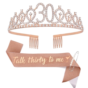 Birthday Celebration Accessories With Rhinestone Tiara Crown And Glitter Sash And Artificial Pearl Pin For Women Girls Party Gift