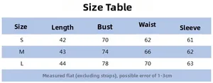Size chart with length, bust, waist, and sleeve measurements for sexy mesh crop tops