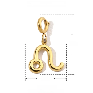 Detailed view of Leo zodiac pendant dimensions 17mm by 11mm in gold stainless steel