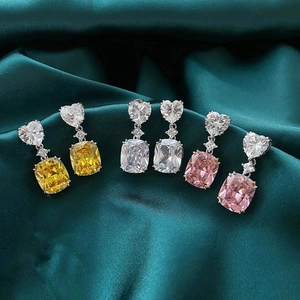 Luxury sterling silver earrings set with pink, yellow and clear zircon drop stones