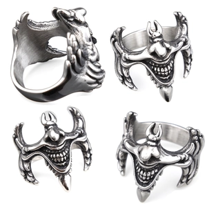 Gothic Devil Smile Joker Face Ring Stainless Steel Retro Punk Rock Biker Jewelry For Men And Women Halloween Accessory