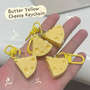 Cute realistic cheese block keychain set in creamy yellow finish for bags and keys