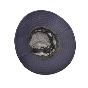 Men's navy blue wide brim sun hat with breathable mesh lining and adjustable wind cord