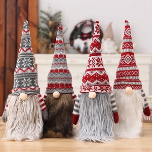 Christmas Knitted Gnome Wine Bottle Cover Nordic Forest Man Ornament With Long Beard For Holiday Party Home Table Decoration