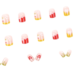 24pcs colorful mushroom and heart pattern press-on nails set with vibrant doodle art design
