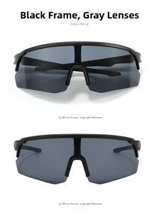 Detail of cycling glasses with black frame and grey lens for outdoor marathon runners