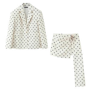 Blazer Et Jupe À Pois Pour Femmes Chic Polyester Veste À Revers À Manches Longues Avec Fleur 3D Mini Jupe Asymétrique Streetwear