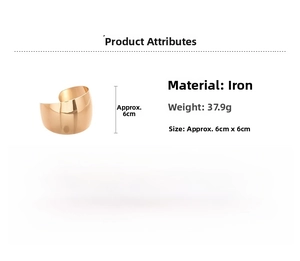 Detailed view of wide gold iron cuff bracelet with dimensions 6x6cm and weight 37.9g