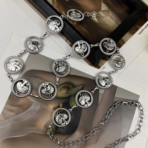 Silver metal chain belt with mushroom hollow pendants for dresses and jeans