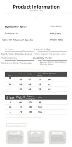 Detailed size guide for striped long sleeve set including bust, length, and waist measurements