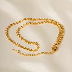18k gold-plated hollow heart link necklace with adjustable chain and lobster clasp