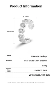Detailed size specifications of S925 silver honeycomb ear cuff with cubic zirconia