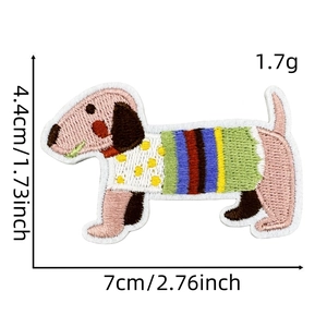 Colorful embroidered dachshund dog iron-on patch for clothing with size 7cm x 4.4cm