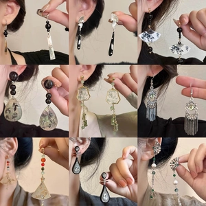 Drop Earrings Vintage Chinese Style Alloy Floral Bamboo Faux Artificial Pearl Tassel With Silver Earring Post Accessory