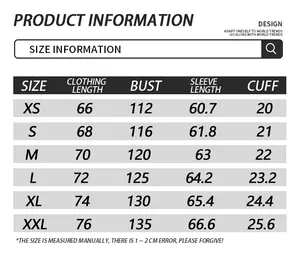 Tabella taglie dettagliata per giacca pullover da uomo patchwork da XS a XXL